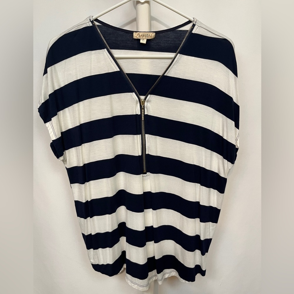 Dark Blue and White Striped Short Sleeve Blouse Small - Picture 4 of 6